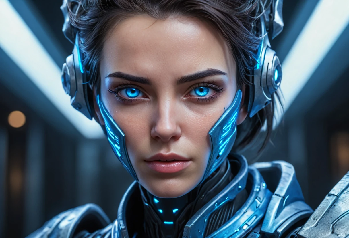 FACE WOMAN powerful armor, sharp look,
Frost, Calls, perfect details, (Best Quality, 4k,
High resolution, masterpiece:1.2), ultra detailed,
realist:
1.37, HDR, studio lighting, vivid colors, (cyberpunk,
Futuristic) style, lcy Blue Color Scheme, dynamic
lighting. MOD ULTRA FACE 8k laser eyes