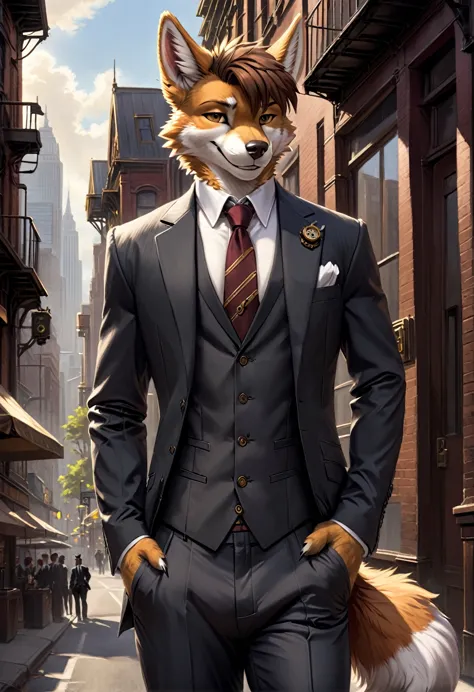 (furry art, uploaded on e621:1.4), 1boy, (solo_focus), (male) (furry:1.5) anthro, (upper body:1.3), on street, solo focus, detai...