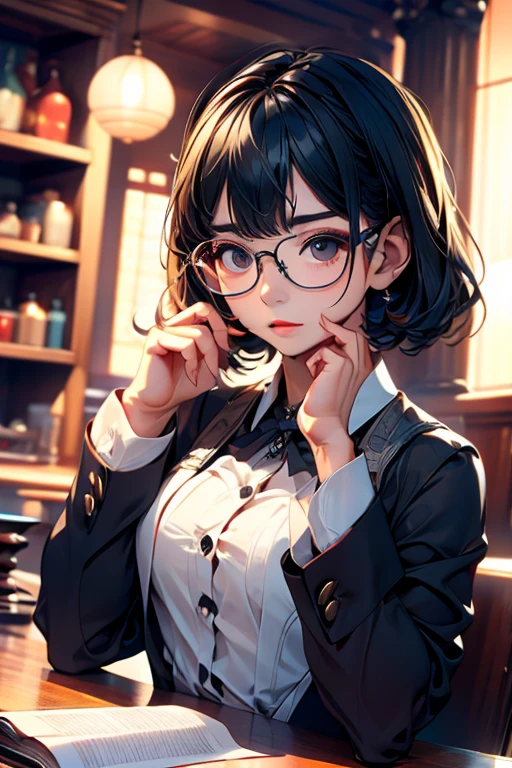 Highest quality、masterpiece、High sensitivity、High resolution、Detailed Description、Glasses、Short Hair、tanding posture、