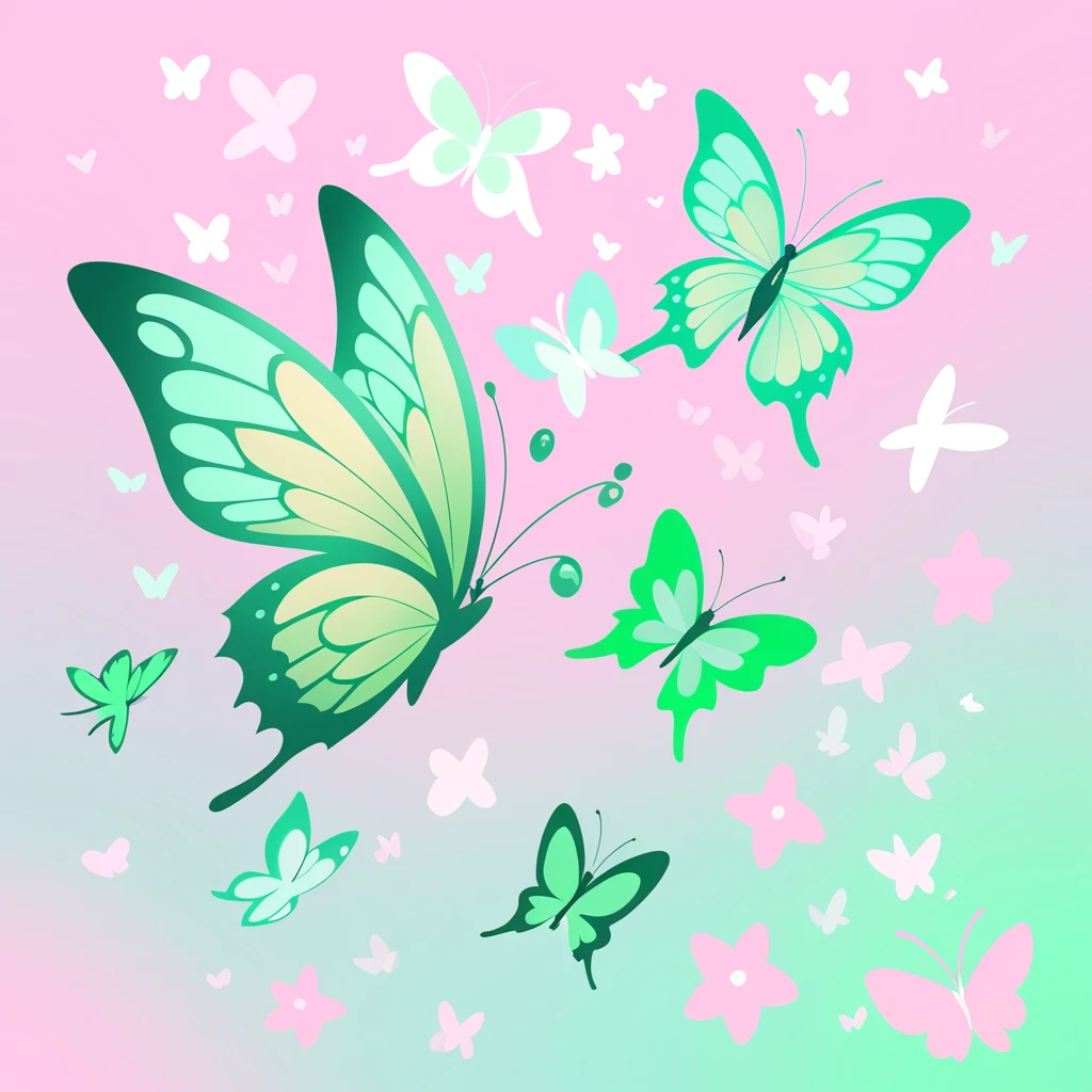 A-list Star with sea-green green-white and light-pink color palette in butterfly art style