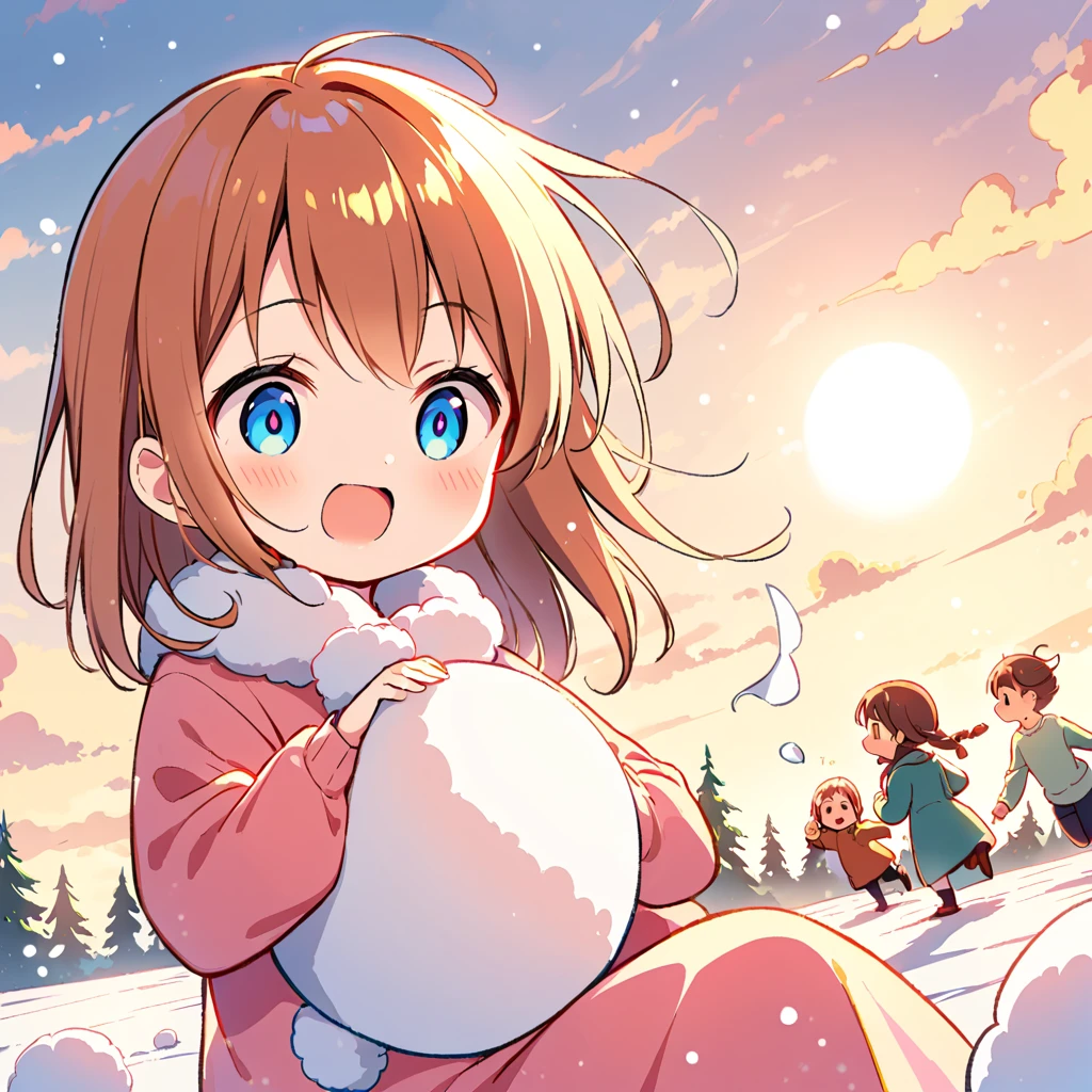 snowball fight、Children、morning