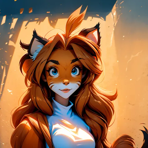 envision a 8k, highres, cinematic, detailed, semi realistic beautiful female anthro, fox girl, furry, long brown hair, (((orange...