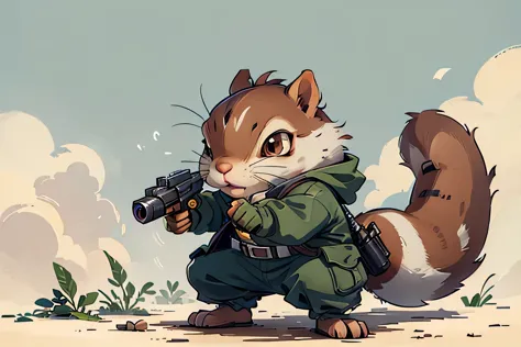 small squirrel with a gun