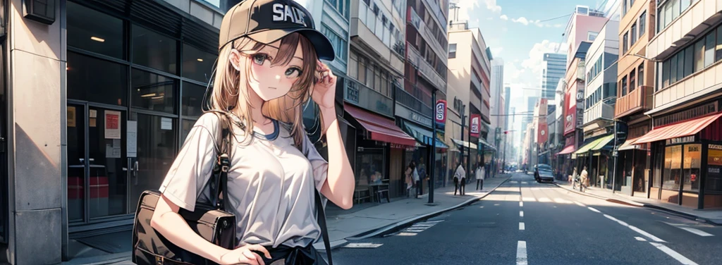 Street Styleの、Cute outfits（Street Style）、Wearing a baseball cap、Sparkling eyes、Slender、Small Tits