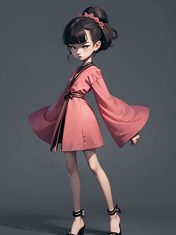 (masterpiece), (High resolution), (Full body portrait), Dark atmosphere, Flat Illustration, Creepy Appearance, Characteristic hairstyle, creative accessories, Unique atmosphere、 Hell Girl、god々New Background,Little Nightmares
