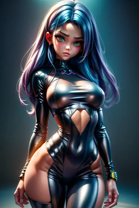 ((best quality)), ((masterpiece)), (detailed: 1.4), (absurd), depiction of a stunning cyberpunk-inspired girl with a bold, futur...