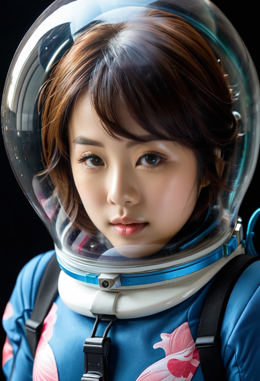 (8k, RAW photo, best quality, masterpiece), (photorealistic), outstanding details, ultra-high resolution, anatomically correct, textured skin, (Extremely precise and accurate anatomy), (wide lens effect), (Cute Japanese girl , 20-year-old), eva helm, bodysuit, space helmet, bubble helmet, underwater, spacesuit