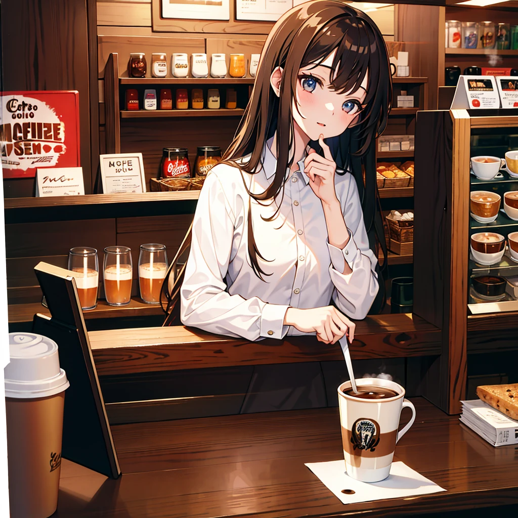 (masterpiece, best quality:1.2), 1girl, solo,perfect face,cute girl, long hair, detailed background, coffee shop,
Ultra Wide Angle, coffee ☕,