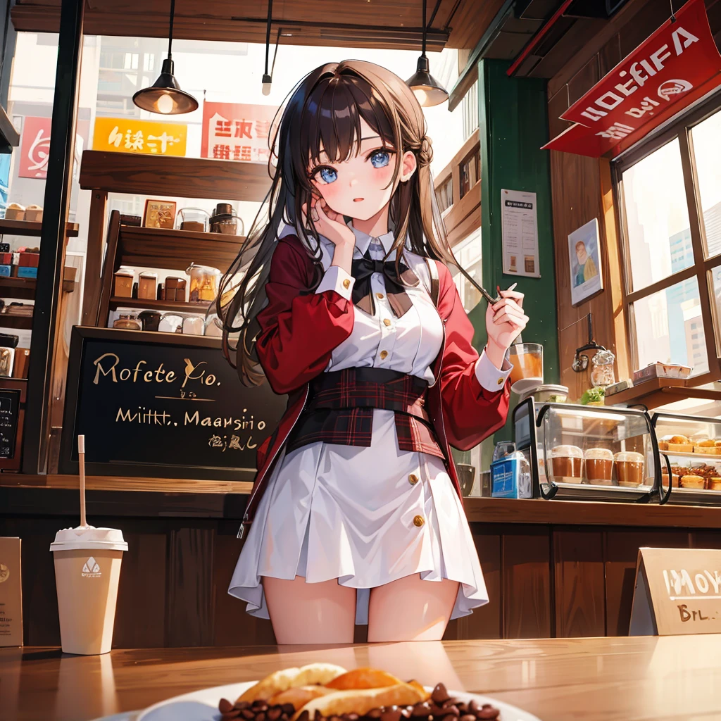 (masterpiece, best quality:1.2), 1girl, solo,perfect face,cute girl, long hair, detailed background, coffee shop,
Ultra Wide Angle, coffee ☕,