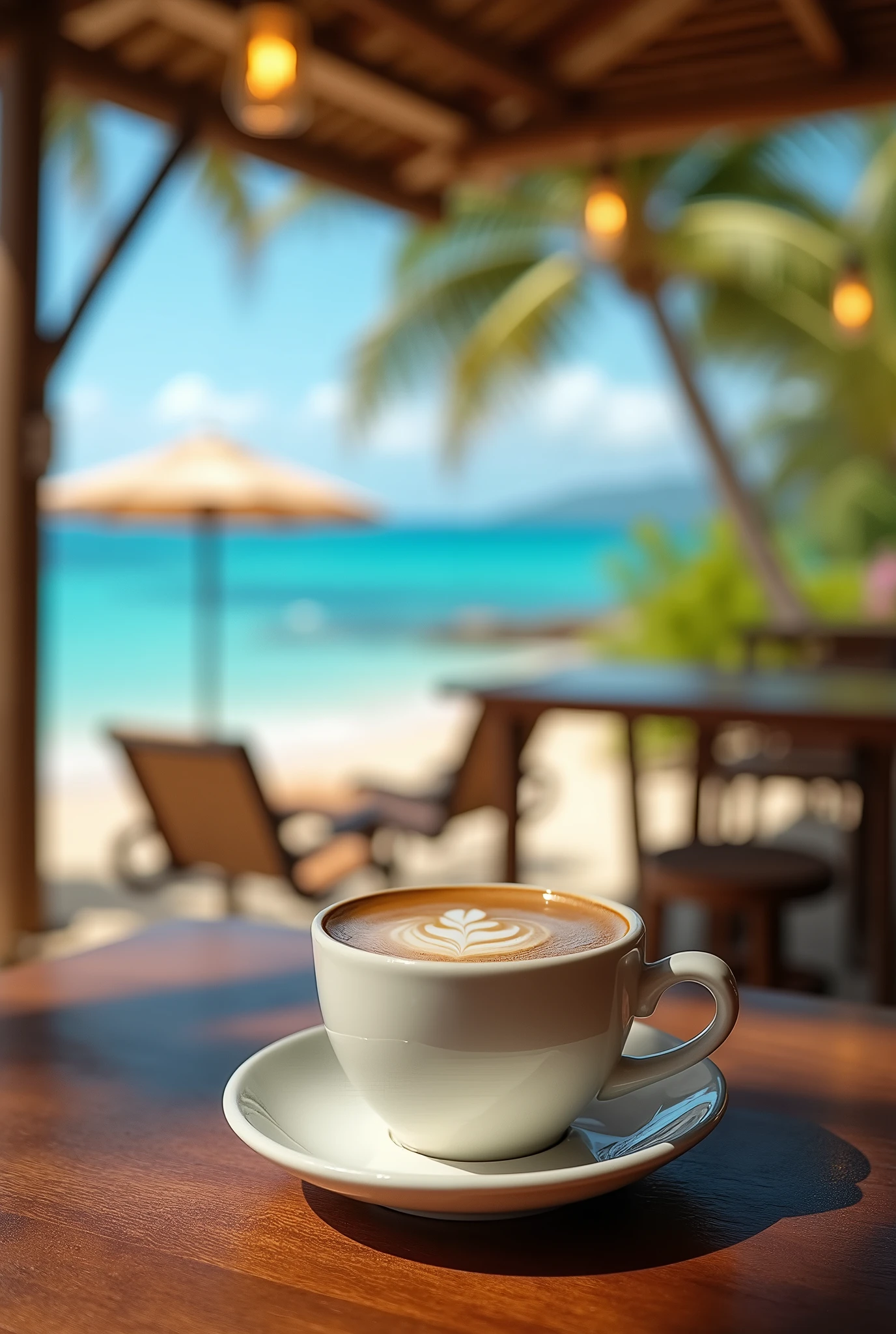 Hawaii, sunbeach, stylish cafe shop, (coffee), 