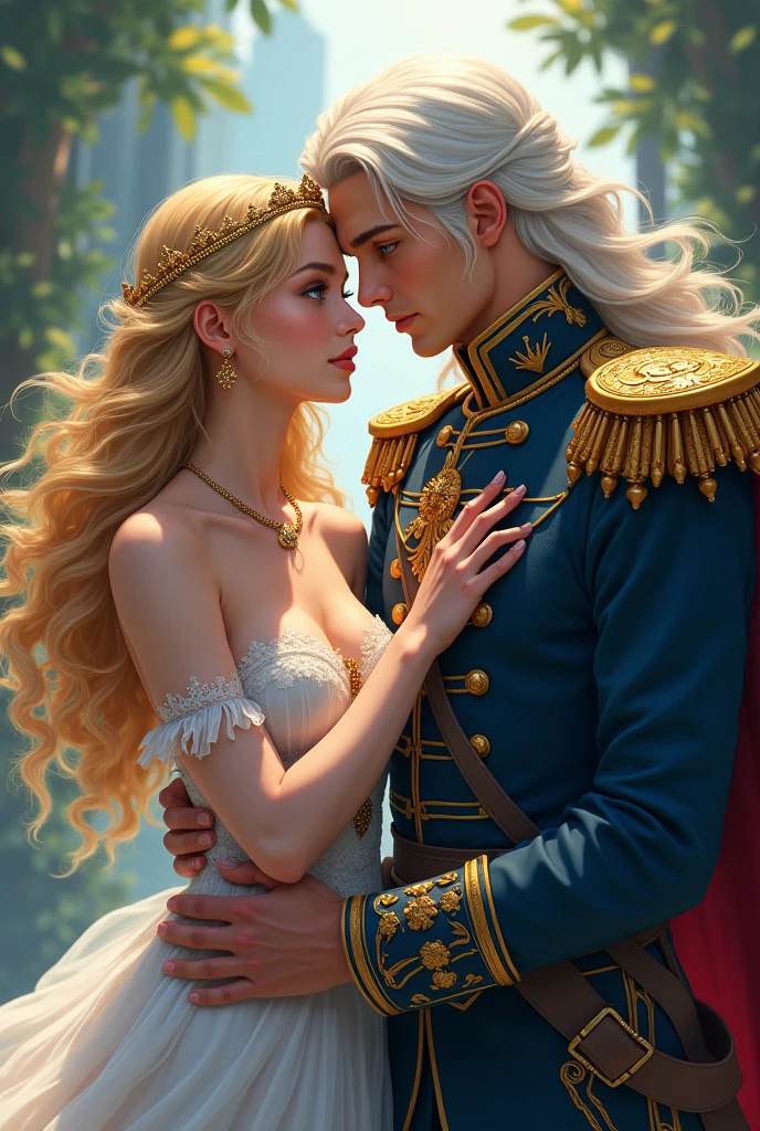 The Wattpad cover is about the novel by an incredibly beautiful young femme fatale, an incredibly beautiful blonde woman, a princess of Venus and a general of the Earth army, a tall, handsome, statuesque, courageous adult man with long straight platinum hair. anime style.