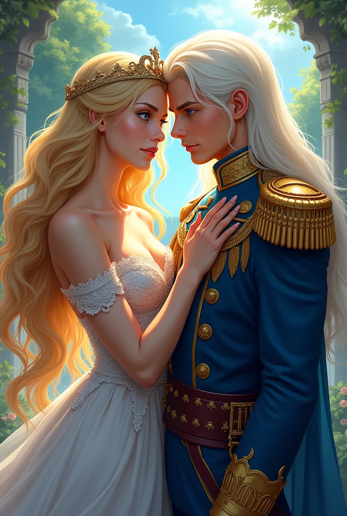 The Wattpad cover is about the novel by an incredibly beautiful young femme fatale, an incredibly beautiful blonde woman, a princess of Venus and a general of the Earth army, a tall, handsome, statuesque, courageous adult man with long straight platinum hair. anime style.