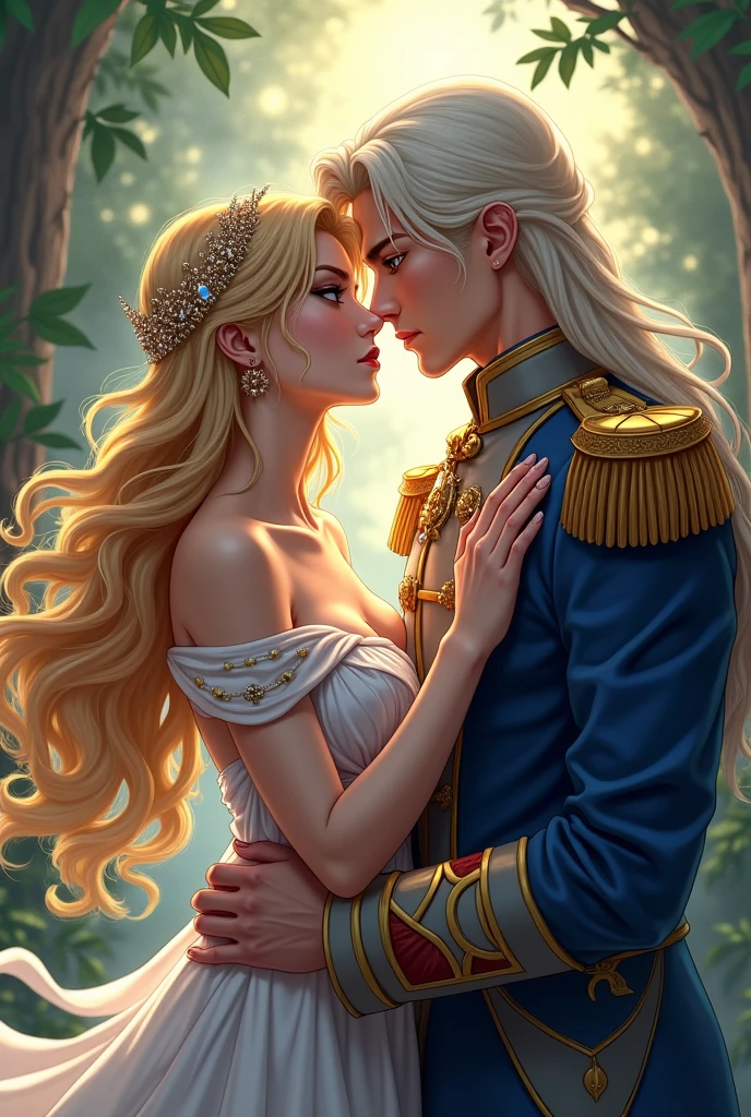 The Wattpad cover is about the novel by an incredibly beautiful young femme fatale, an incredibly beautiful blonde woman, a princess of Venus and a general of the Earth army, a tall, handsome, statuesque, courageous adult man with long straight platinum hair. anime style.