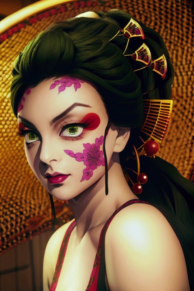 Oiran、kimono、beautiful、Beauty、Green Eyes、