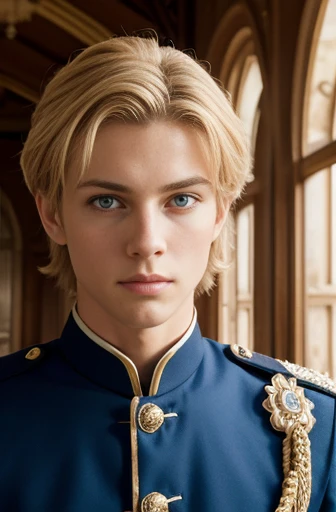 Inside the Western Castle,Teenage blonde,Blue Eyes,Looking into the distance,A bold and handsome face,whole body,The prince&#39;s purple outfit studded with jewels,White gloves,The lower half of the body is covered in tight white tights.,The huge penis seems cramped