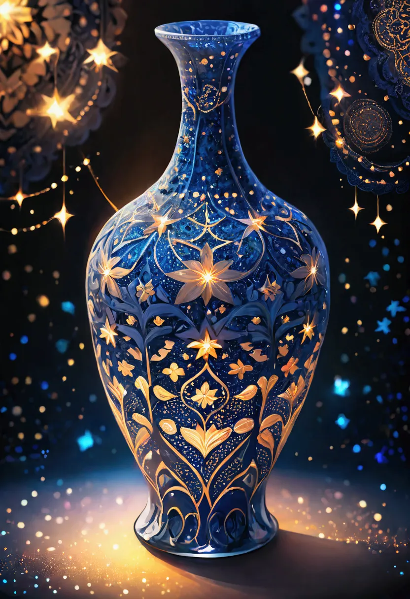 a beautiful bottle, like delicate and beautiful lace woven into a three-dimensional space. many religious patterns are displayed...