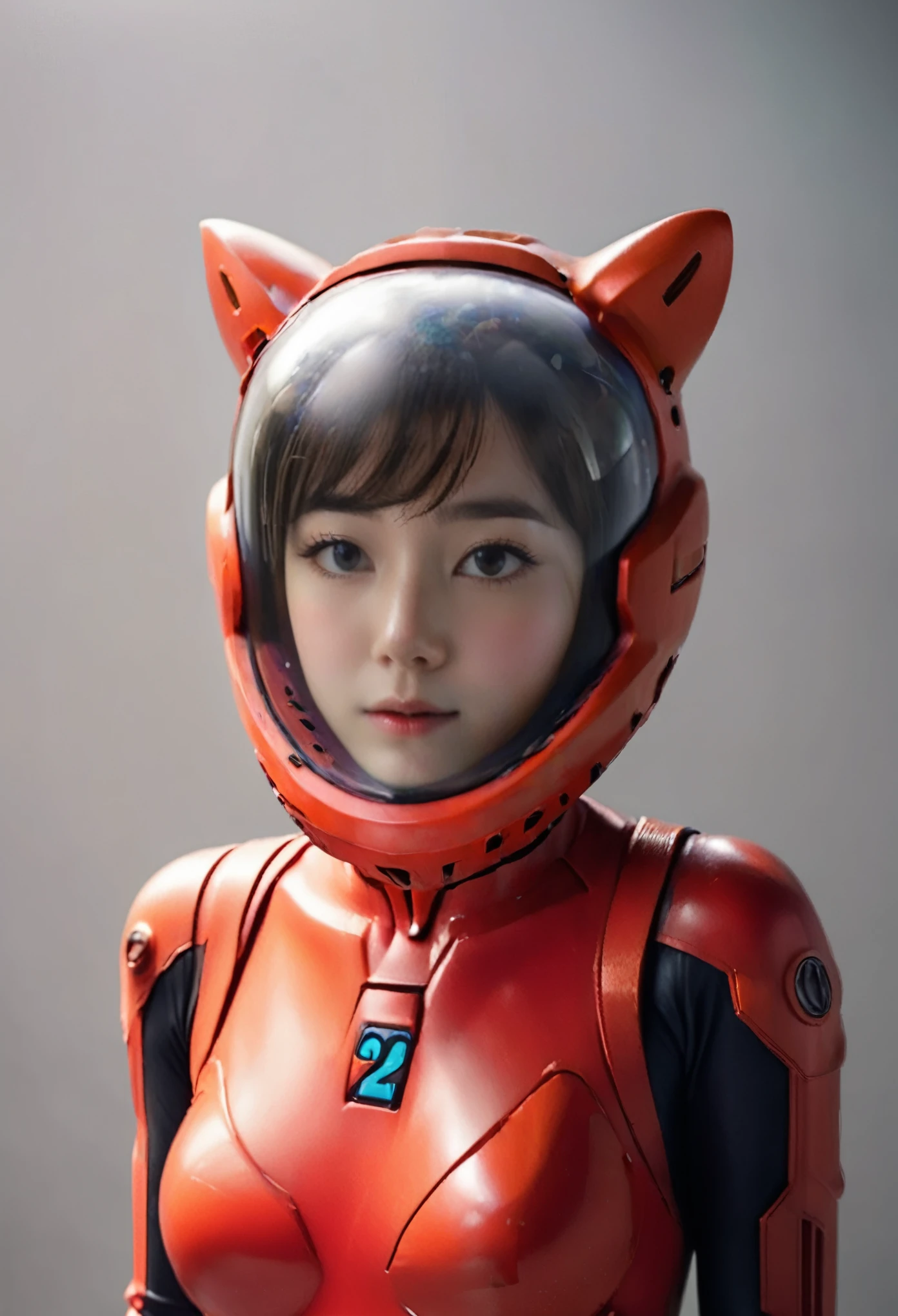 (8k, RAW photo, best quality, masterpiece), (photorealistic), outstanding details, ultra-high resolution, anatomically correct, textured skin, (Extremely precise and accurate anatomy), (wide lens effect), (Cute girl, eva helm,plugsuit, red  bodysuit, bubble helmet, underwater, spacesuit, full body,(Cute Japanese girl , 20-year-old), red helmet,red helmet, space helme, (cat ears:1.5), red helmet, pov