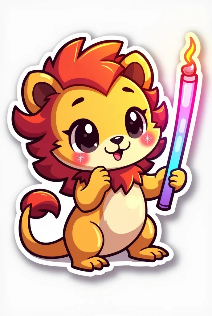 Cute little griffin holding a glow stick , Sticker Style