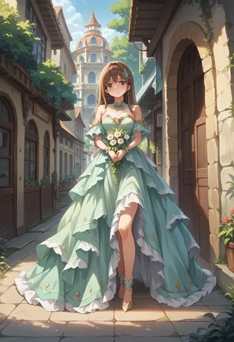 ((best quality)), ((​masterpiece)), (detailed) (beautiful), (background magical), anime girl beautiful dress, easily opened, emb...