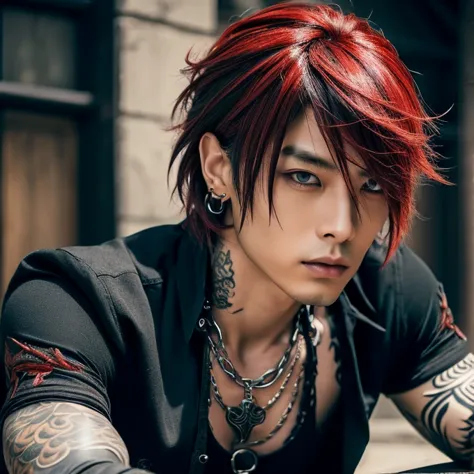 1 man, male, japanese man, visual kai hairstyle, ultra detailed face and body, hyperrealistic, realistic representation, muscula...