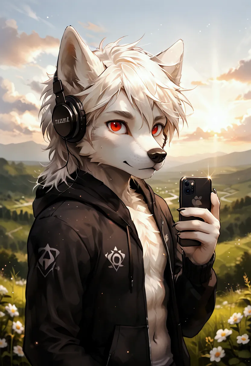 furry, masterpiece, high quality, absurd resolution, digital painting \(artwork\),soft lighting, solo, (humanoid male wolf), (wh...