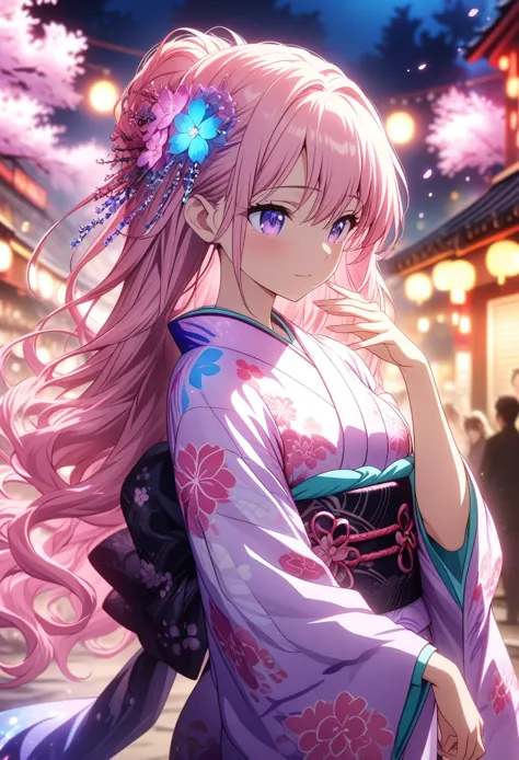 masterpiece, top quality, highly detailed cg unity 8k wallpapers, anime screenshots, female anime character art in neon kimono. ...