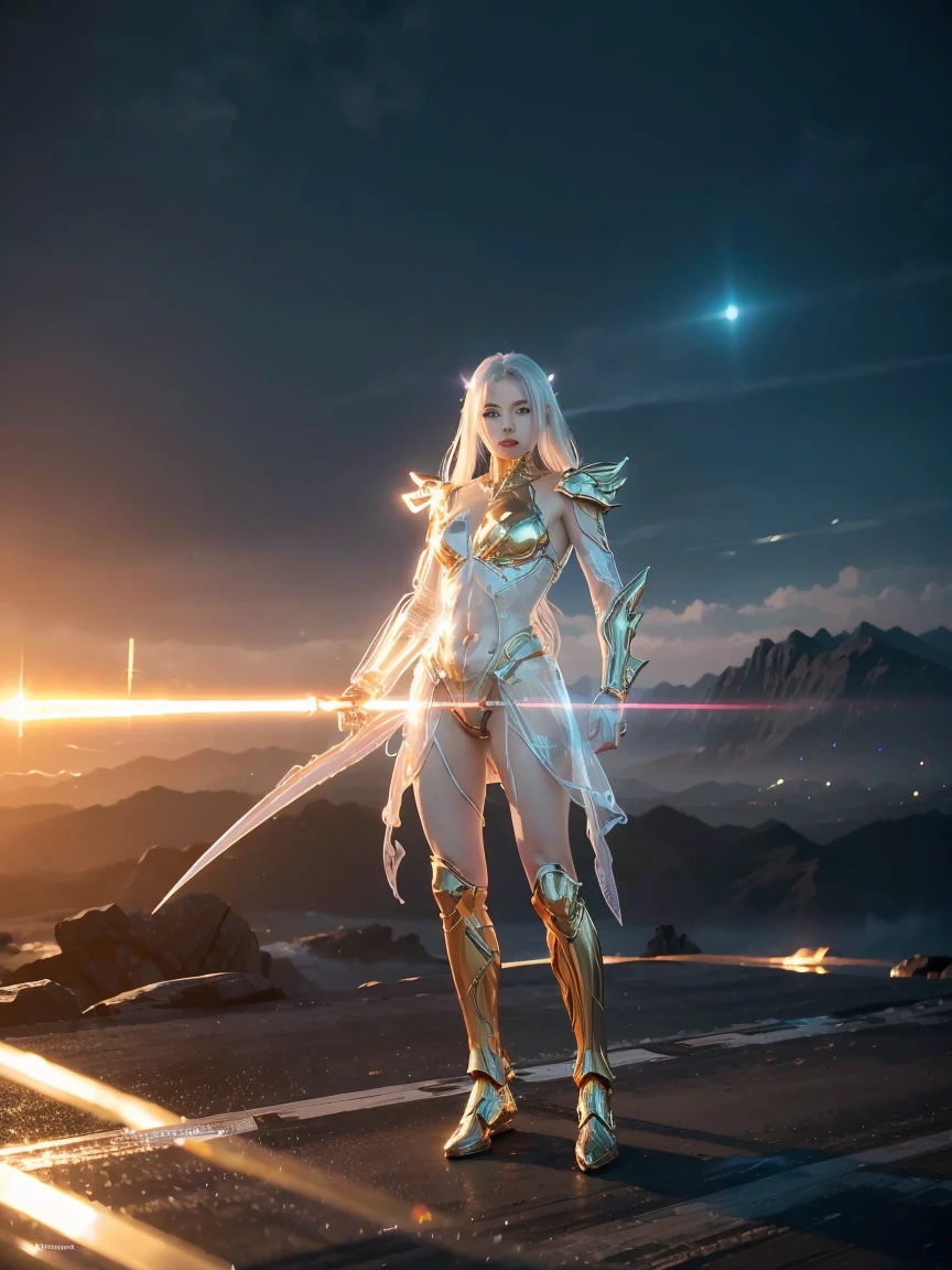 Translucent ethereal alien warrior，Model shooting style, (Extremely detailed CG unified 8K wallpaper), The beauty of abstract style,，Surrealism, 8k, Super detailed, best quality, Winning, anatomically correct, 16K, Super detailed,Large target ,All golden