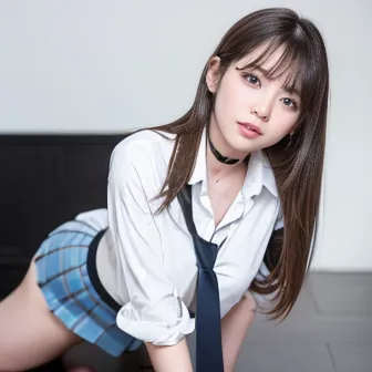 beautiful high school girl、bangs、tits、white collared blouse、mini skirt、black tights、model body type、outstanding style、((full bod...