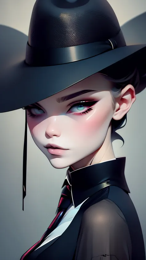 there is a man wearing a black hat、woman in black dress, gervize-style artwork, :: lose the tie, stunning digital illustrations,...