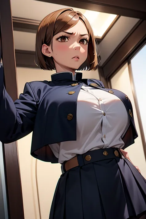 highest quality、masterpiece、are standing、view from the front、big boobs、huge breasts、super breasts、big tits、a uniform that rises ...