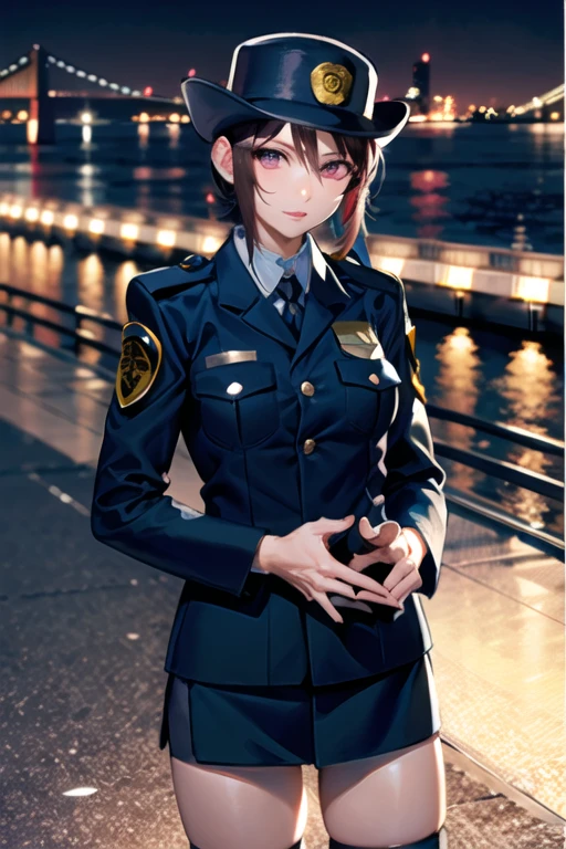 Ultra-high resolution, Ultra-high resolution, Ultra-high resolution, Ultra-high resolution, Beautiful breasts,Female police officer,Japan Police,stockings,Bay Bridge at night,Japan Police車両,Cowboy Shot