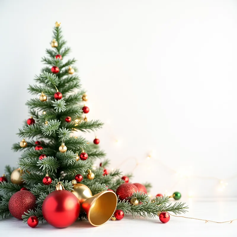 White background with Christmas elements，For example, bell，Christmas tree, etc.