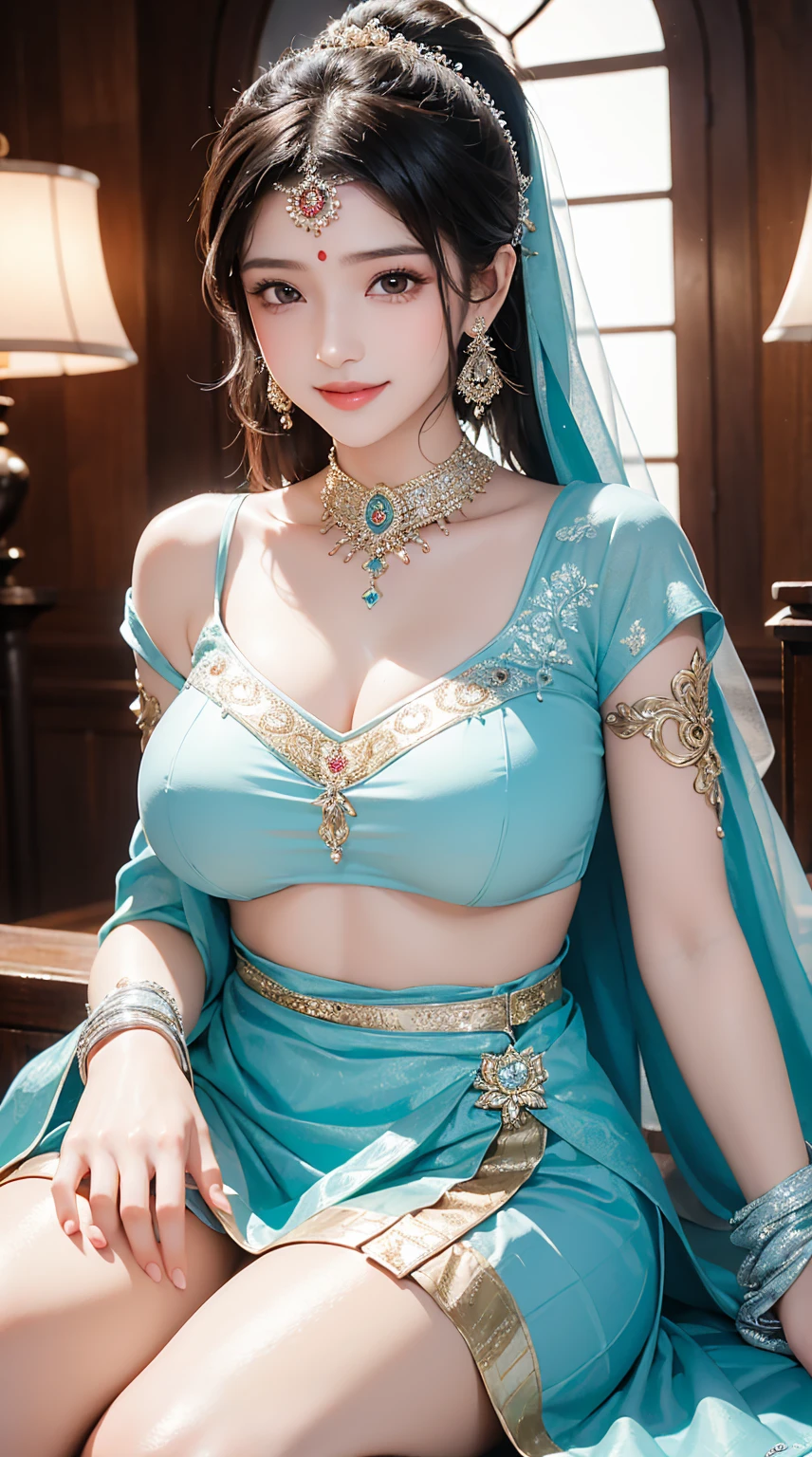 1girl, cute face,pretty face, jaw dropping beauty, cute smile, indian girl, cute indian girl, bindi, (sanskari dress)), (sanskari ladki)), ((beautiful bindi)), ((beautiful shiny accessories)), accessories, pony tail, weeding dress, ((beautiful wedding dress)),((ultra high detailed 1.9)),((ultra high resolution 1.9)),((ultra high quality 1.9)),(masterpiece)), (perfect lightings), (very Big breasts 1.9)), ultra huge breast , pussy is visible 