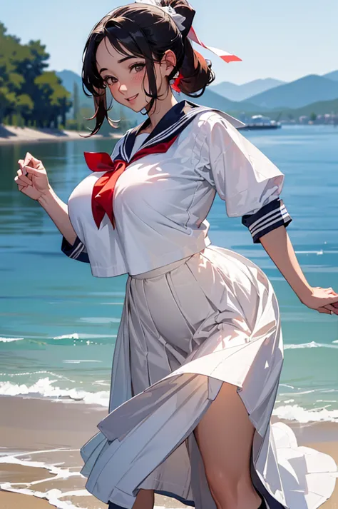 ((((high resolution, intricate details, masterpiece, 8k))), (((beautiful, sailor suit, long skirt, dancing))), (one woman, smile...