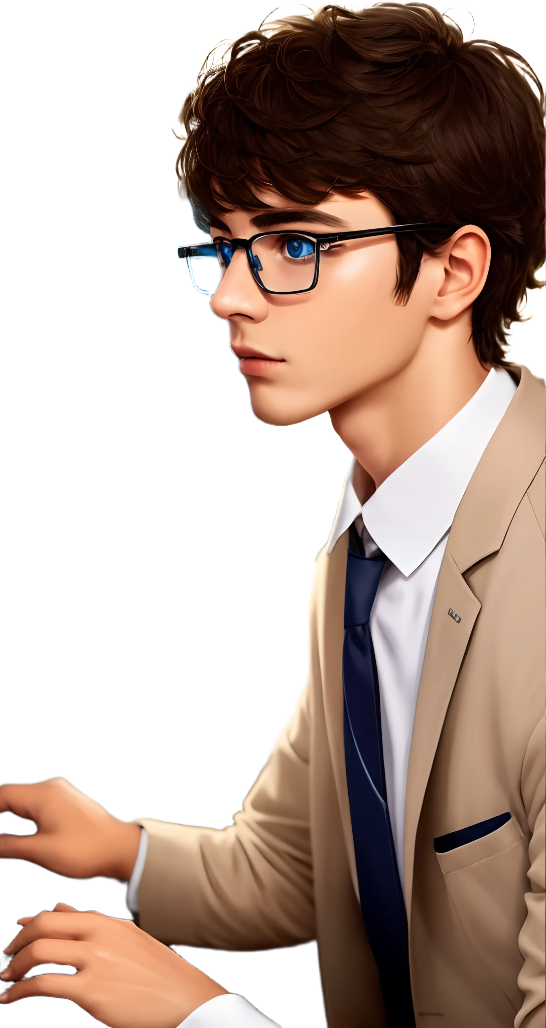 Glasses man，adolable，clever，brunette color hair，short detailed hair，Science，computers，Xueba，4K，schoolboy