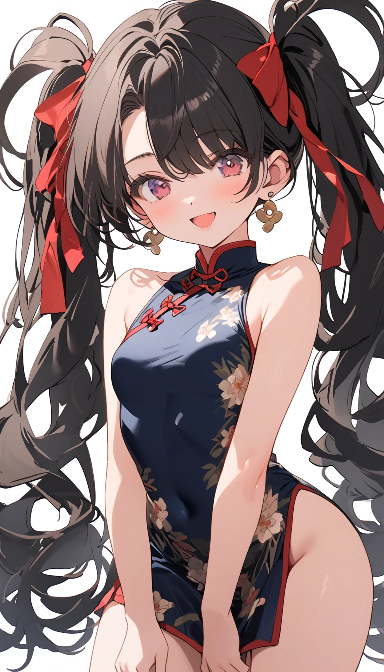 cowboy shot　from Front　smile　　Open your mouth　　Exposed shoulders　Exposed Skin　Twin tails　sexy　Female Brat Qipao