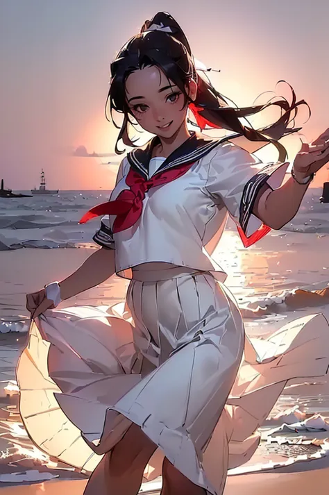 ((((high resolution, intricate details, masterpiece, 8k))), (((beautiful, sailor suit, long skirt, dancing, shape of light))), (...