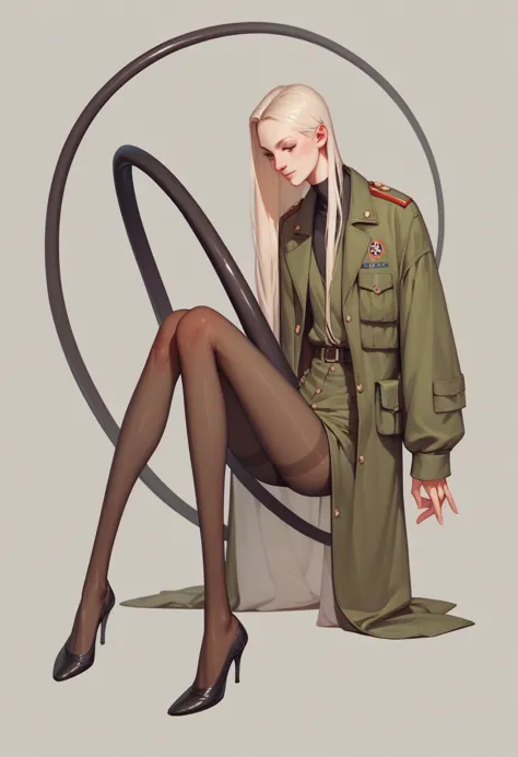 very very thin anorexia long elongated body. thin long skinny legs in tights. military