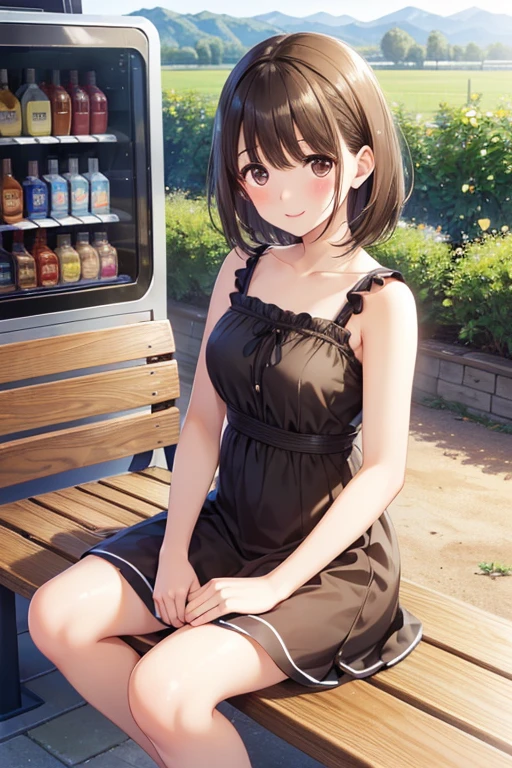 anegasaki nene、Shiny brown hair, short hair, (Beautiful brown eyes、Sparkling eyes, Fine grain)、smile、Ultra-detailed eyes、Very detailed顔, Very detailed目,Cowboy Shot、



((high quality:1.2, masterpiece:1.2)), Very detailed,
One girl, 非常にFine grain, Very detailed顔, beautiful girl,
short hair, Brown Hair, Brown eyes, Blushing, (Sundress), Shine, Sandals,
View your viewers, (Sit on a bench), vending machine on the background, Left hand in my hair, countryside, wood, (whole body, View from below, Side view), 