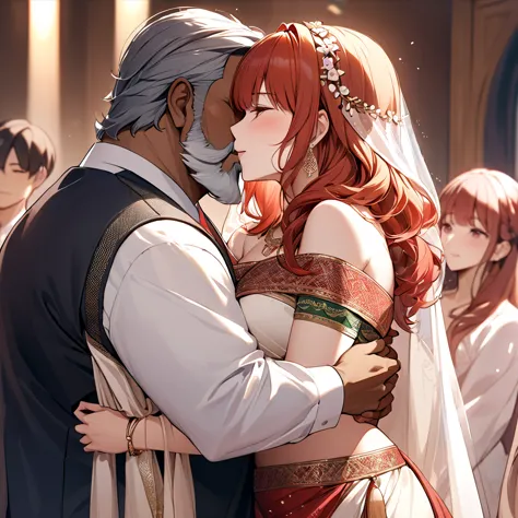 ((highest quality)), ((masterpiece)), (detailed), （perfect face）the woman is a celica with red hair.、the woman is wearing the tr...