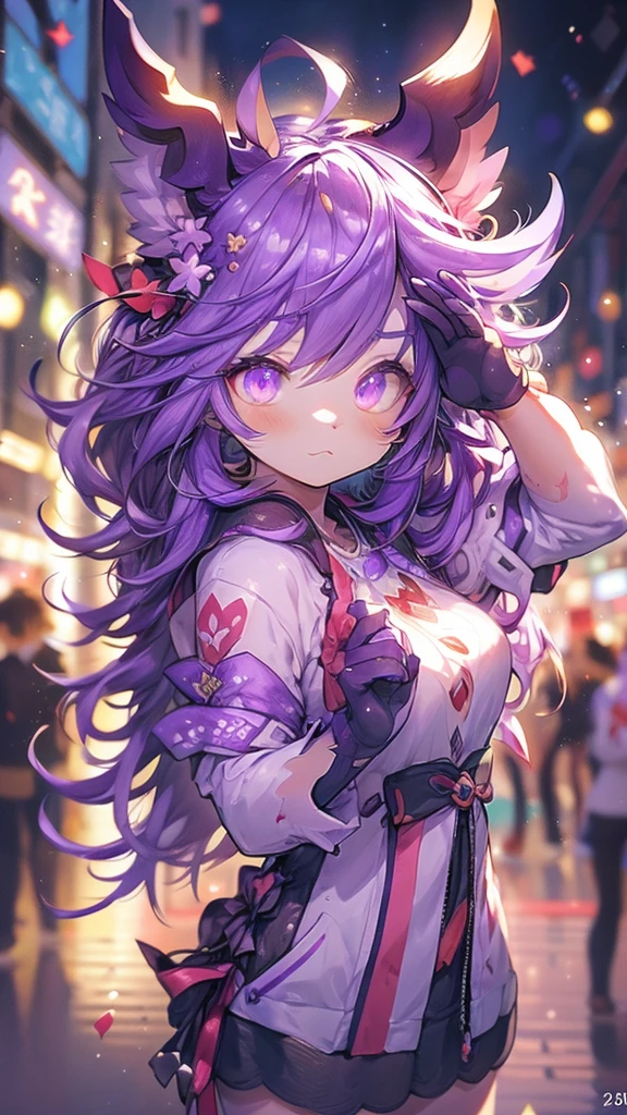 Anime girl with purple hair and purple eyes wearing purple clothes, 绫香Genshin Impact冲击, [[[[Smiling]]]], too red, Onmyoji Portrait, Hajime Yatate, Anime cute art style, Portrait of the Knights of the Zodiac, 《Genshin Impact》Keqing, 绫香游戏Genshin Impact冲击