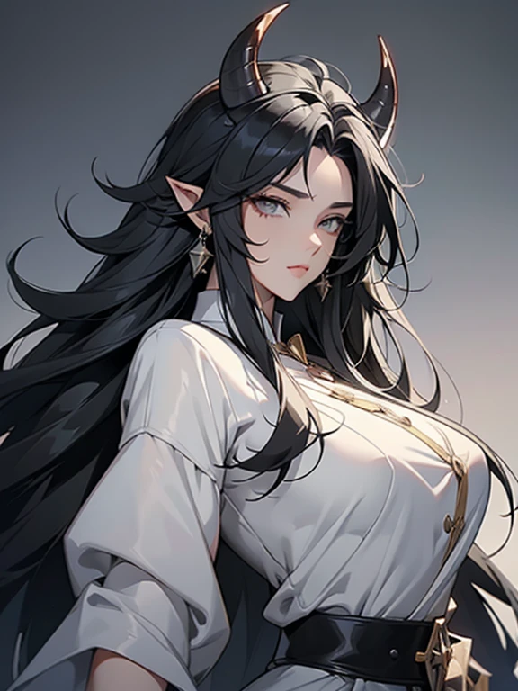 female cadres、Enemy Characters、cool、Big Breasts、Black Hair、Long Hair、Hair tip perm、Horns growing、Pointy Ears、frontview、
