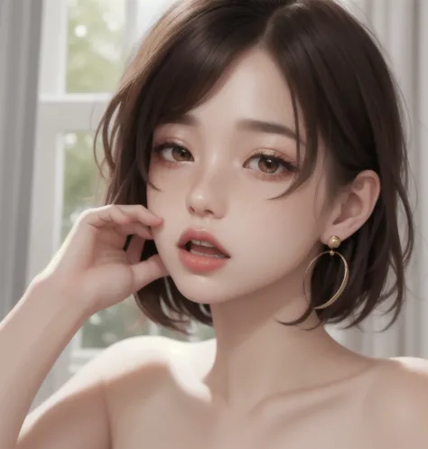 1 girl, japanese, 4k, realistic, soft skin, texturized skin, short whavy black hair with bangs, bob hairstyle, colorful hair, sh...