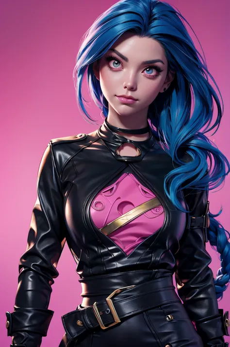 a woman with blue hair and a black shirt is standing in front of a pink background, lois van baarle and rossdraws, portrait of j...