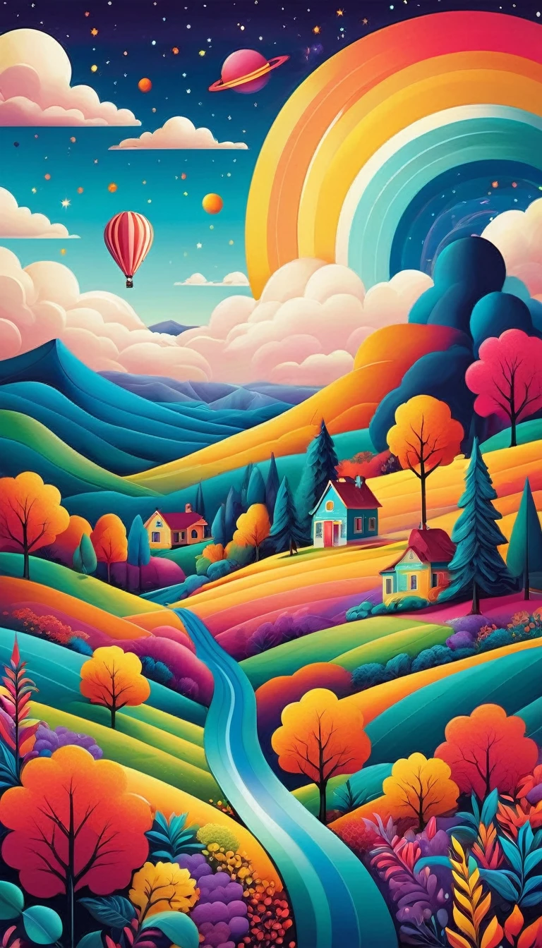 An paisaje alienígena bursting with vibrant colors and whimsical features would captivate the imagination in a POP Illustration. The scene would depict varios libros levitando, from within its leaves, Different binary and literary symbols emerge. The landscape would be adorned with thick lines, adding depth and dimension to the Rich colors, that stand out in the context of the cosmic-inspired environment. The overall effect would be a Contemporary art masterpiece, full of joy and wonder, inviting the viewer to explore the infinite possibilities of this fascinating world. (LG), (masterpiece), Contemporary art, colorful illustration, thick lines, Rich colors, magical landscape, pop art, 