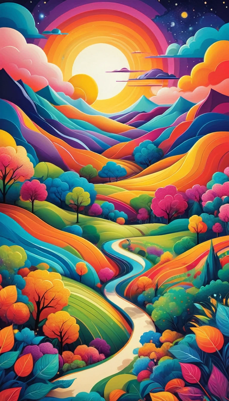 An paisaje school bursting with vibrant colors and whimsical features would captivate the imagination in a POP Illustration. The scene would depict varios libros levitando, from within its leaves, Different binary and literary symbols emerge. The landscape would be adorned with thick lines, adding depth and dimension to the Rich colors, that stand out in the context of the cosmic-inspired environment. The overall effect would be a Contemporary art masterpiece, full of joy and wonder, inviting the viewer to explore the infinite possibilities of this fascinating world. (LG), (masterpiece), Contemporary art, colorful illustration, thick lines, Rich colors, magical landscape, pop art,