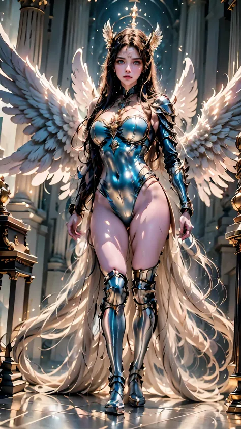 um close de uma mulher com uma caveira no ombro, anjo majestoso de corpo inteiro, garota anjo cavaleiro, angel in plastic armor,...