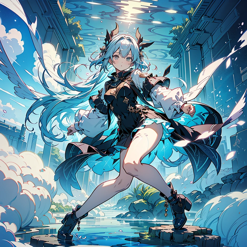 1girl、Absurd、Unreal、Fantasy、(((Highest quality、Masterpiece、Official Art、Super detailed、The best composition)))、Anime Style、an underwater city、Swimming towards the entrance to another world、mysterious、