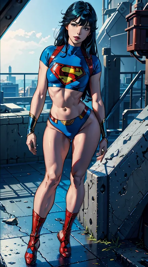 ((full body photo, standing, feet on the ground)) hinata hyuga, as supergirl, heroine, extremely sexy body, big ass, long hair, ...