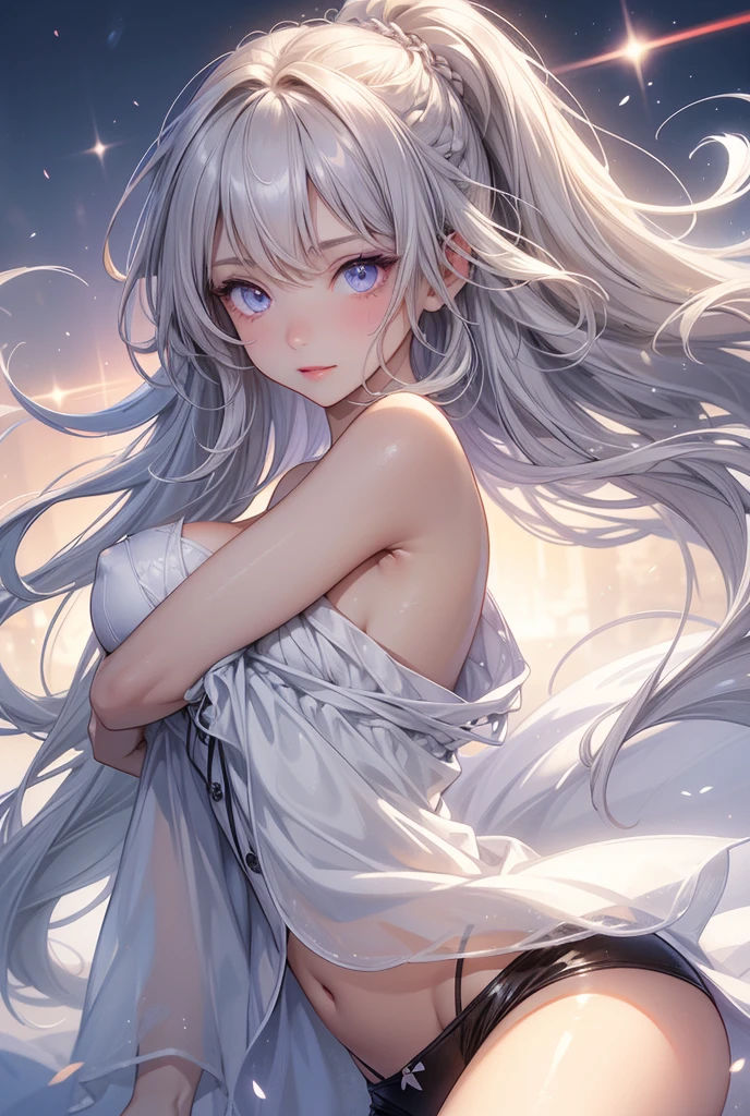 ((masterpiece)), ((Best quality)), (high resolution), (illustration), (an extremely delicate and beautiful), (ultra detailed beautiful face and eyes), nsfw,   1girl, leaning forward,  YukineChris, long hair, purple eyes, twintails, low twintails, ahoge, large breasts,volumetric lightning, 
detailed skin texture, detailed, volumetric shadow, anime screencap,Highest quality, Sorceress, ancient babylonian nobility, ((tan skin:1.2)), (brown skin color),Long hair, twin braids, hair ornament, wine colored hair, smile, Below average size breasts, bare shoulders, Leg spread、Groin、Yukine Chris、Wet condition
NUDE、Wet_shirt,Wet _underwear、tear_underwear
8K, masterpiece, Best_quality, high_resolution, ultra_details, detailed, 1girl, 独奏, looking_at_viewer, upper_body, braid, bangs, white_hair, hair_ribbon, hair_between_eyes, 
sidelocks,depth_of_field,light_particles,、french_braid, sharp focus, perfect hands, perfect face, perfect eyes, perfect light, dynamic light, natural light, Masterpiece, Best quality, Ass、hip、open  leg、under pants、NUDE、anal